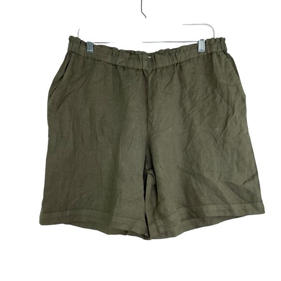 Purejill Garment Dyed Linen Olive Green Shorts Women's Medium NWT 100% Linen - Picture 1 of 12